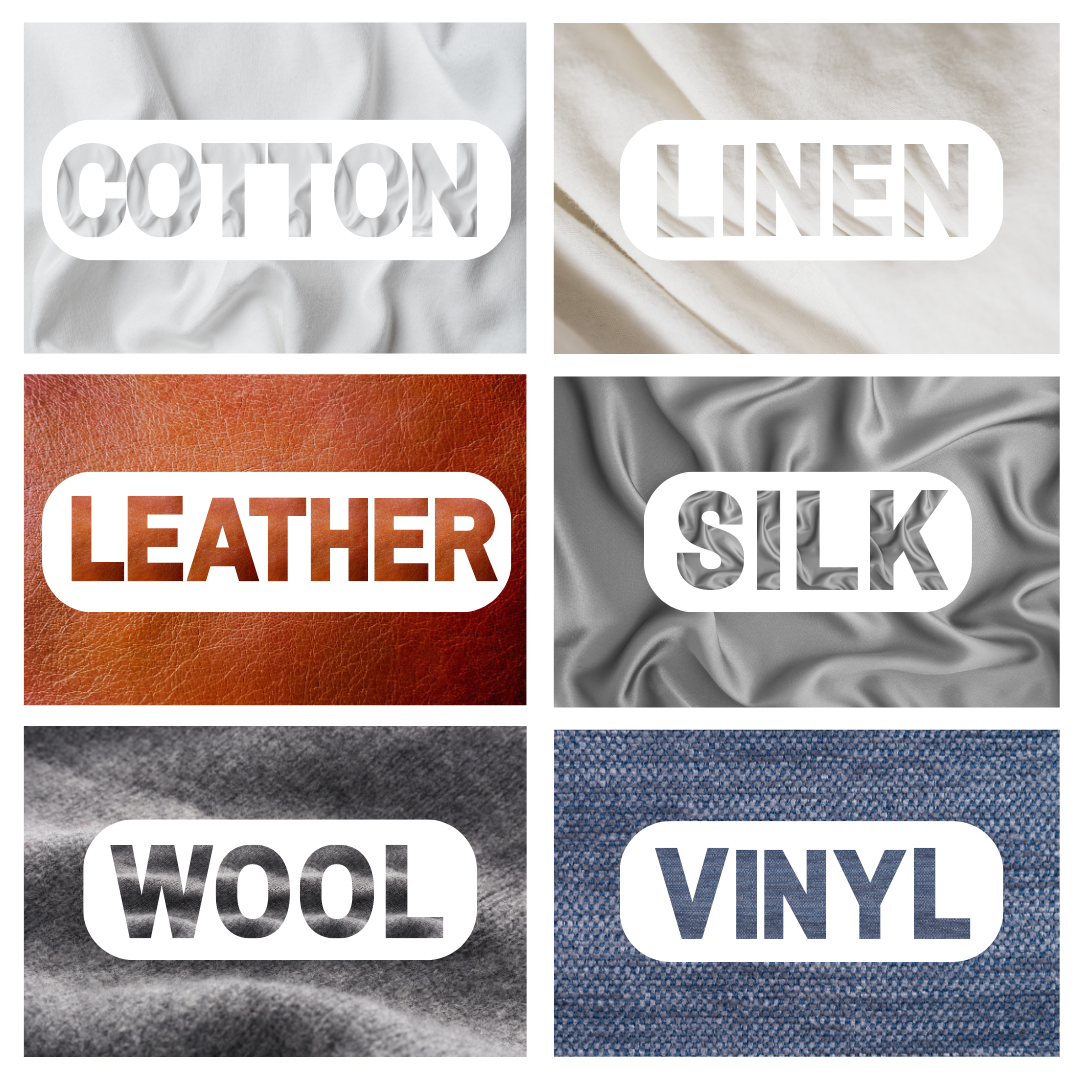 A graphic depicting four different types of furniture upholstery